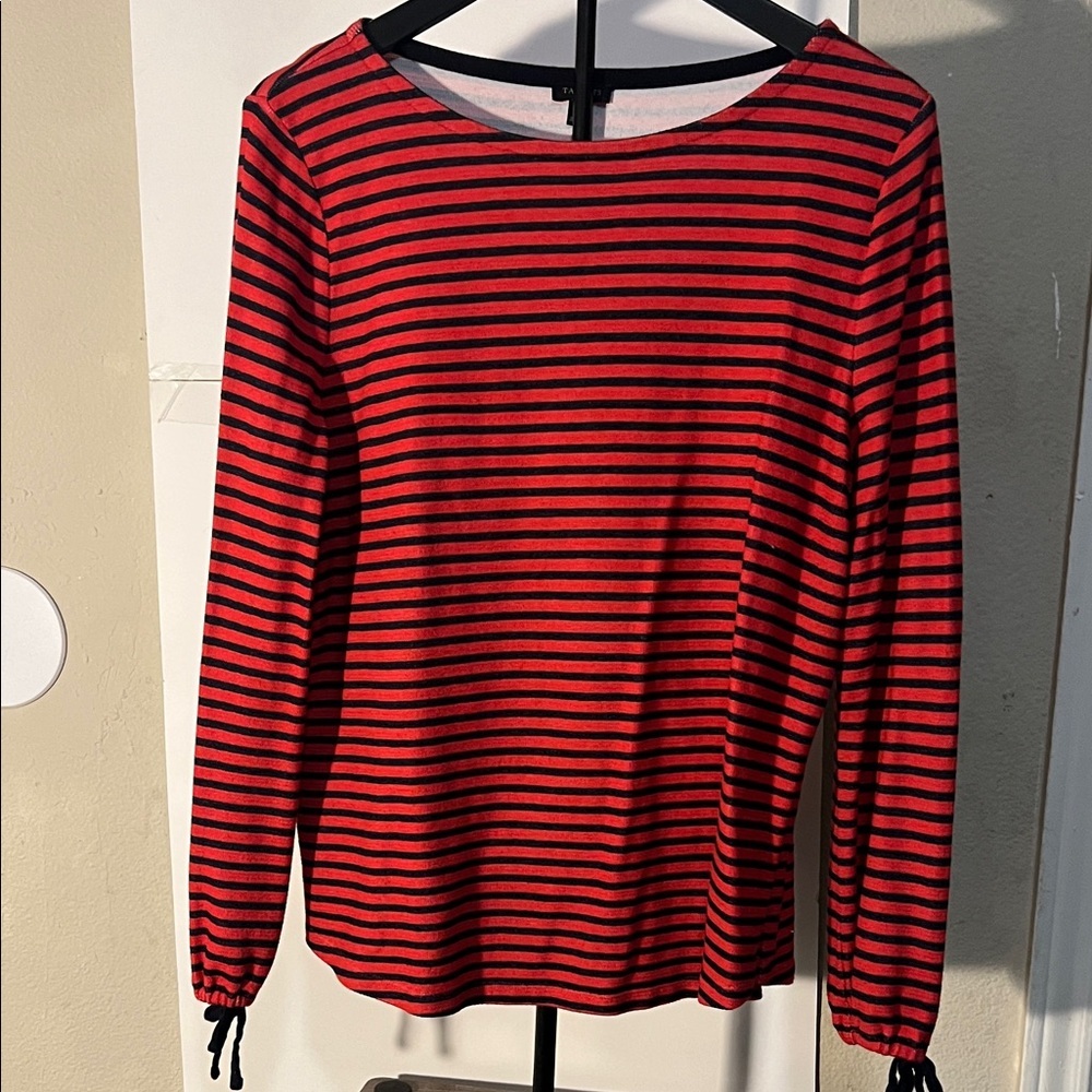 Talbots Red and Blue Striped Long Sleeve Tee